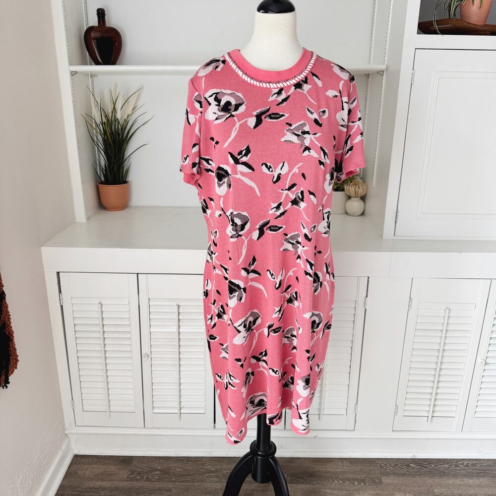 Misook Coral Floral Knit Sweater Dress Size XL